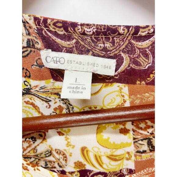 Cato Asymmetrical Flowy Sheet Blouse W/Fall Colors sz L - Picture 3 of 6